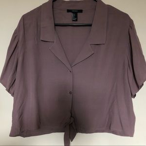 Collared Button Crop Top with Front Tie